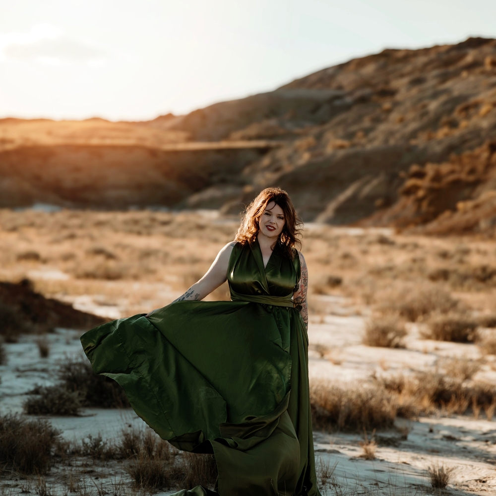 Olive Green Flying Dress Photo Shoot